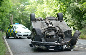 Rolled over car